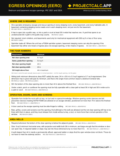 Egress Openings (EERO) cheat sheet preview