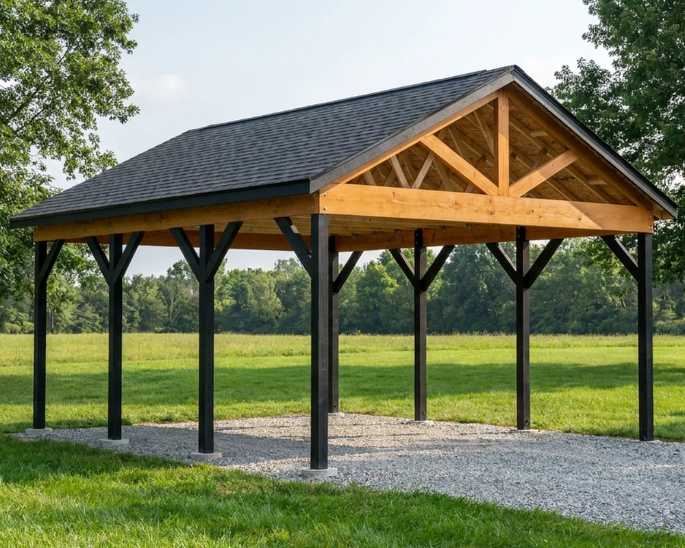 20×24 Two-Car Carport — a 20×24 2-car open post-frame carport on 8 embedded posts