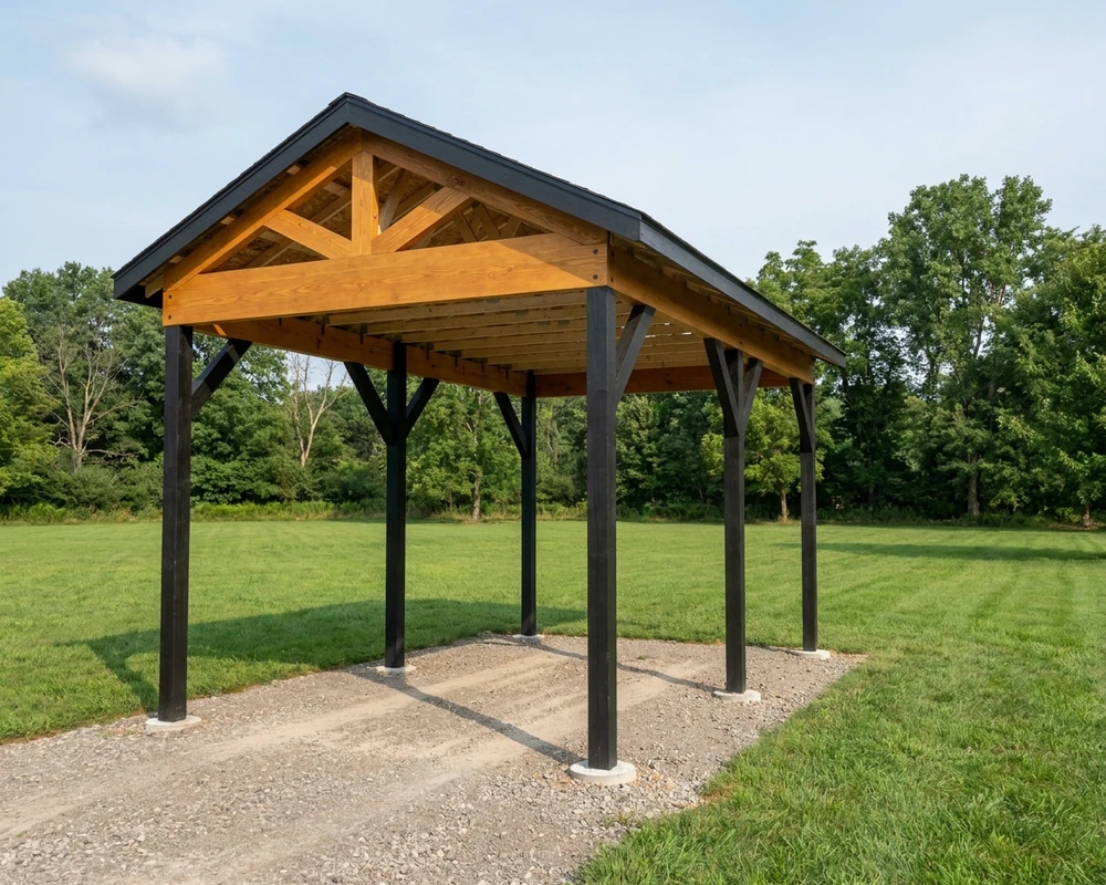12×20 Single Carport — a 12×20 1-car open post-frame carport on 6 embedded posts