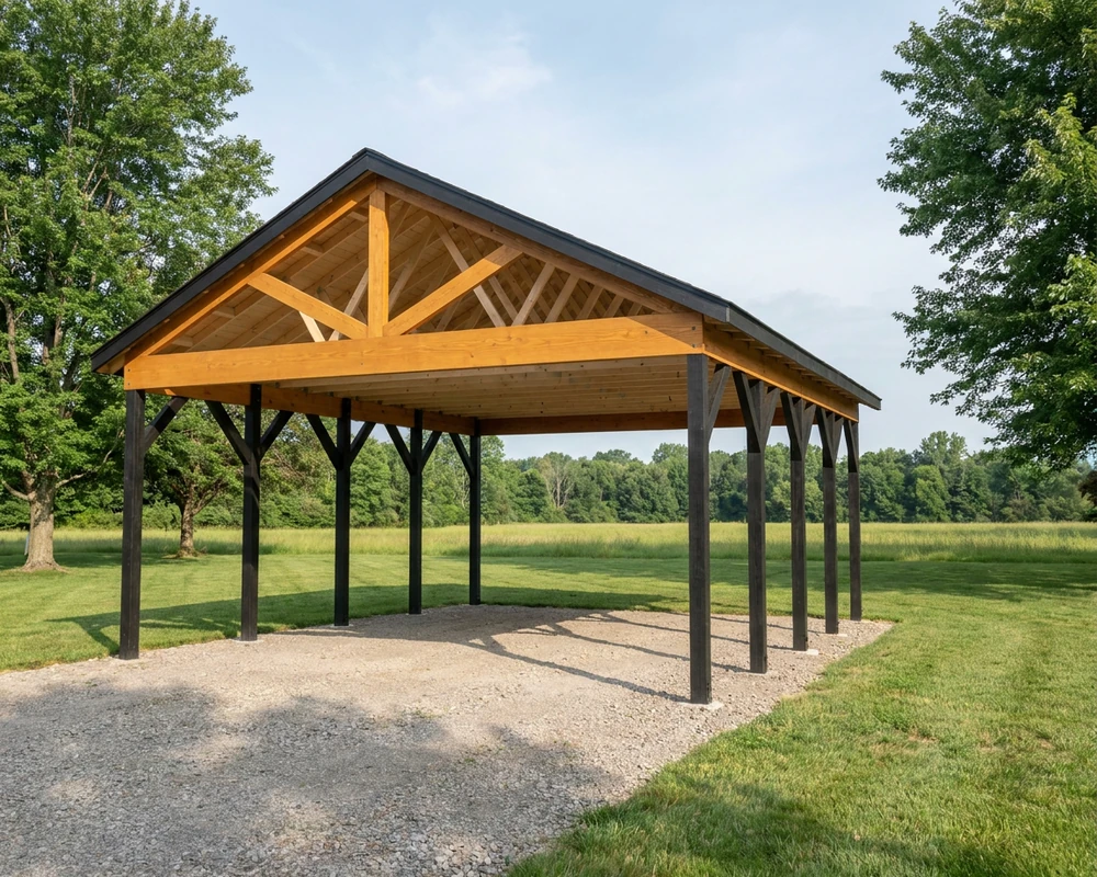 22×26 Two-Car Carport — a 22×26 2-car open post-frame carport on 10 embedded posts