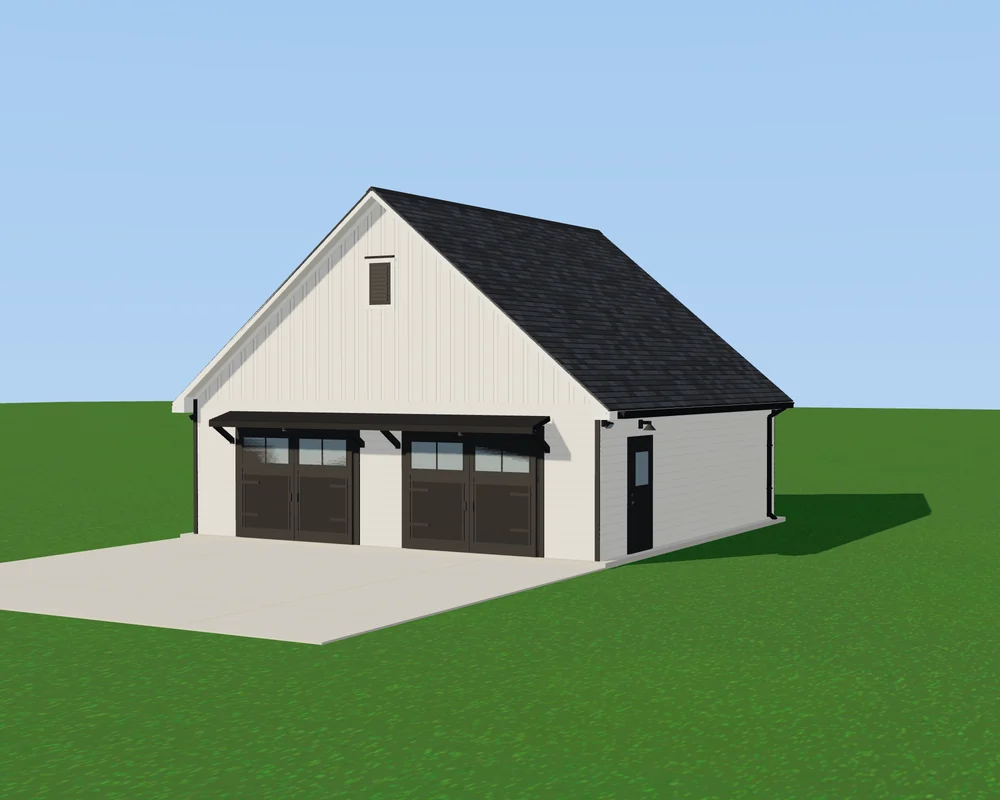 The Fairhaven — a 30×30 2-car detached garage, Gable style, with two 9′ carriage doors