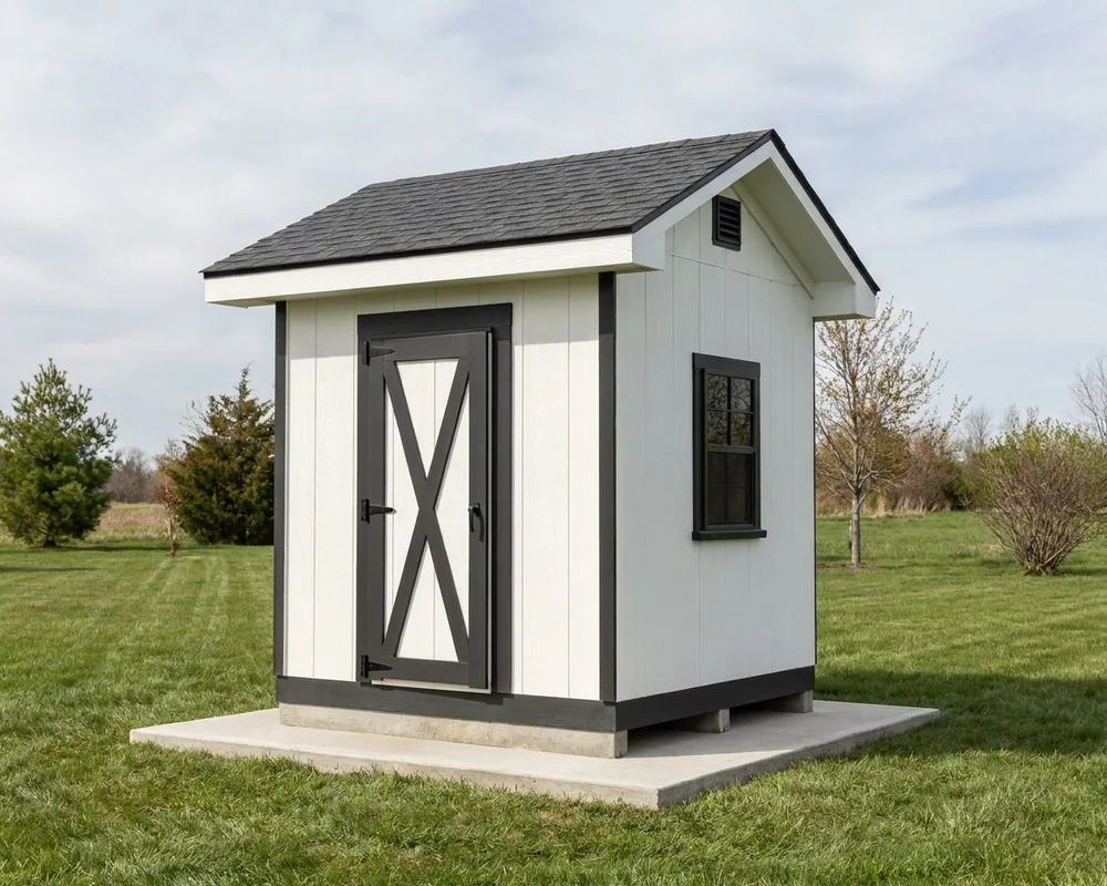 An 8×8 gable shed with a 3′ single door — permit-ready plans