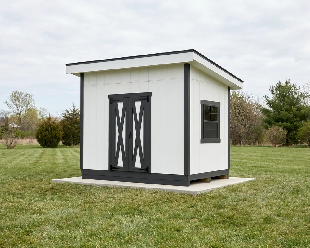 An 8×12 lean-to shed with a 4′ double door — permit-ready plans