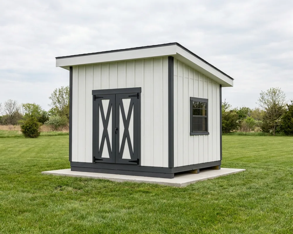 A 10×12 lean-to shed with a 5′ double door — permit-ready plans