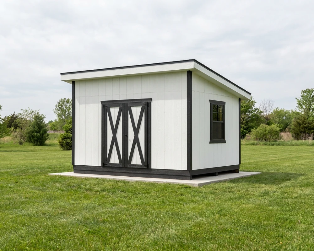 A 12×16 lean-to shed with a 6′ double, 7′ tall door — permit-ready plans